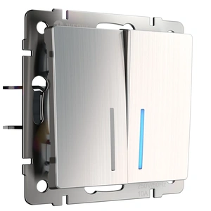 Изображение Выключатель двухклавишный с подсветкой (глянцевый никель) W1120102