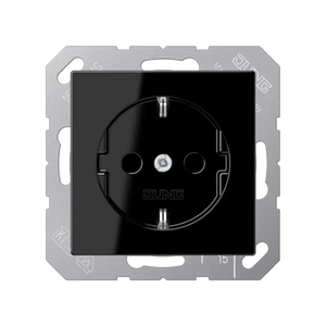 Изображение Розетка с заземлением 16А 250В A 550 черный глянцевый A1520SW Jung
