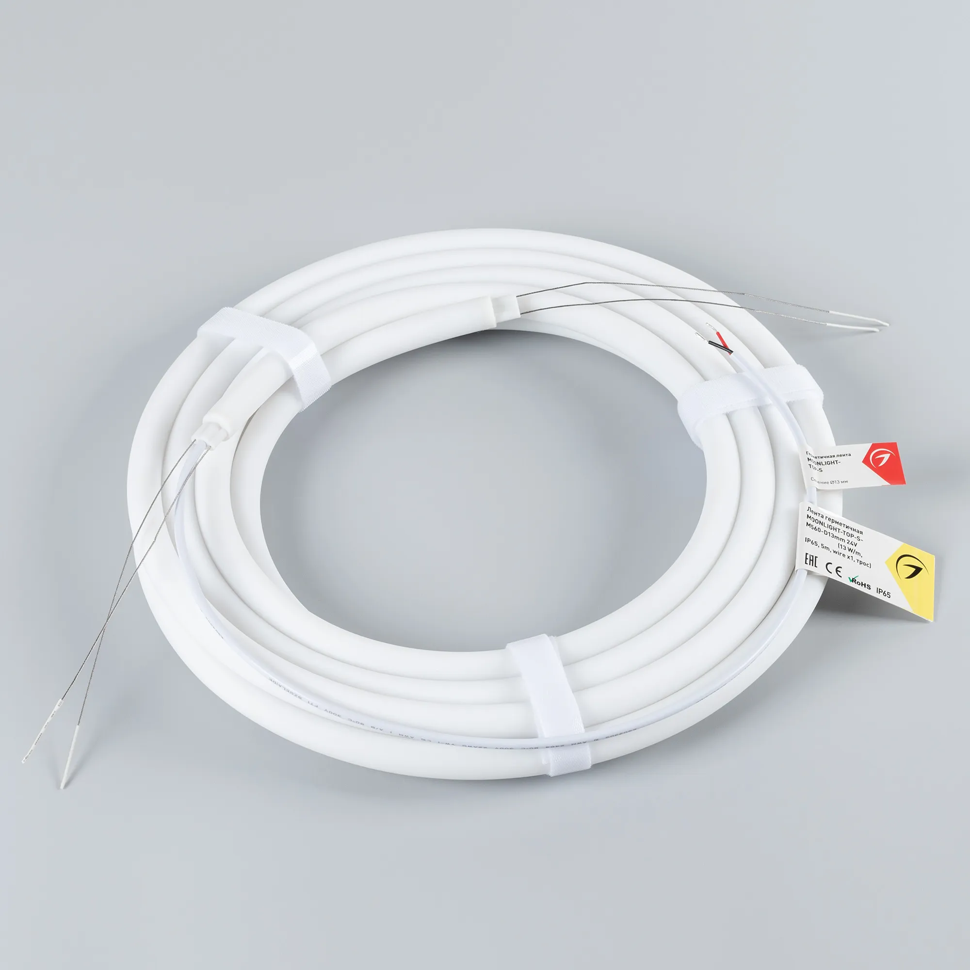 Лента светодиодная герметичная MOONLIGHT-TOP-S-M560-D13mm 24V Warm3000 (13 W/m, IP65, 5m, wire x1, трос) (Arlight, Вывод прямой, 3 года) - Изображение